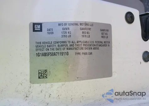 2010 Chevrolet Cobalt Ls из США, поврежденный, VIN 1G1AB5F58A7119110